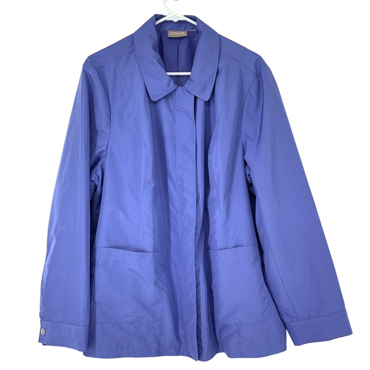 Chicos Sz 1X 18-20 Wind Breaker Spring Jacket Coat Purple Full Zip 3154