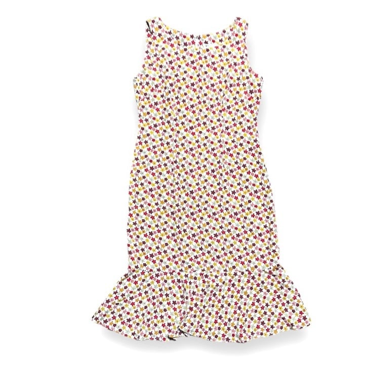 Vintage R&K Originals White Ditsy Floral Sleeveless Flare Hem Dress Size 10