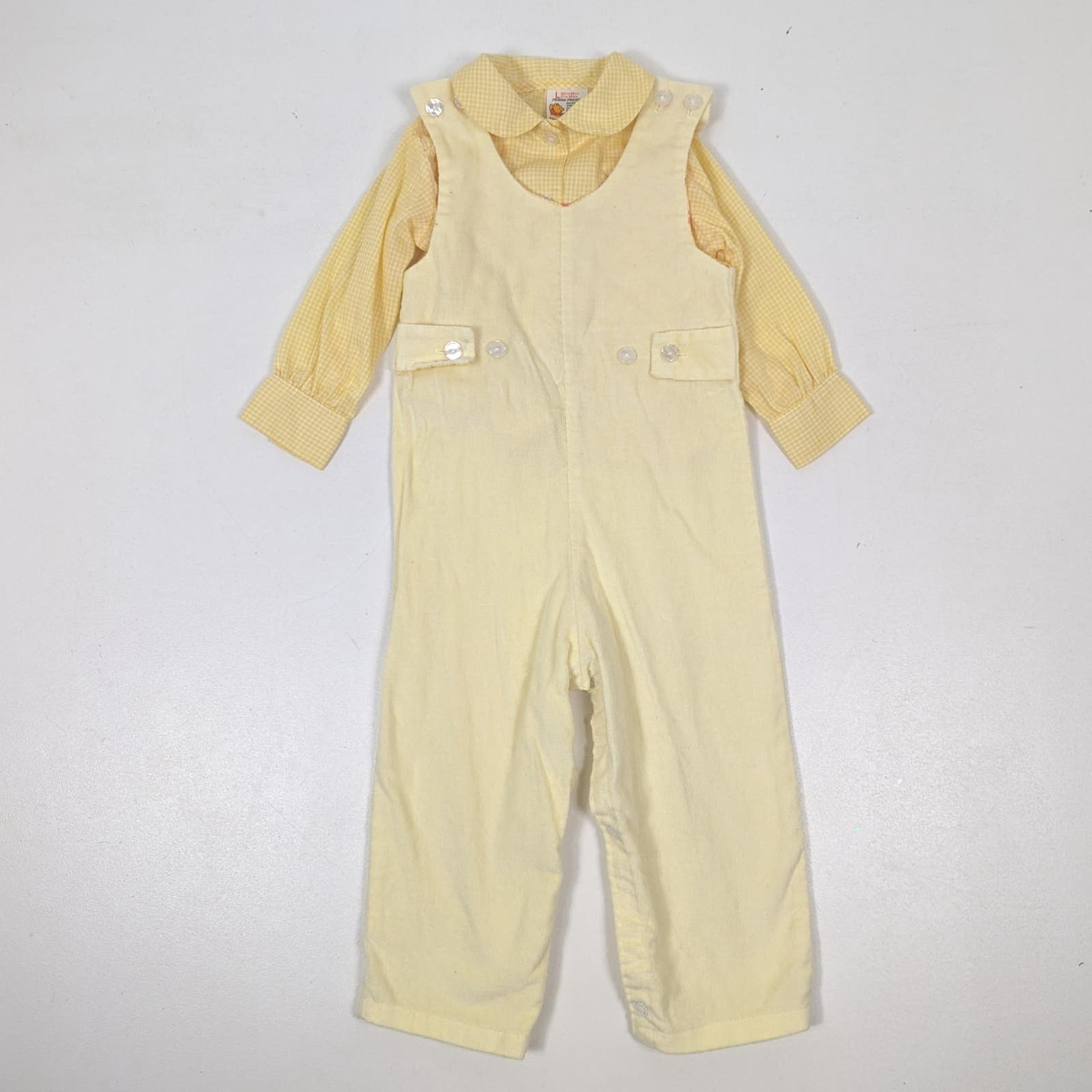 Vintage Winnie the Pooh Outfit Boys Size 2T Yellow Corduroy Longalls Romper