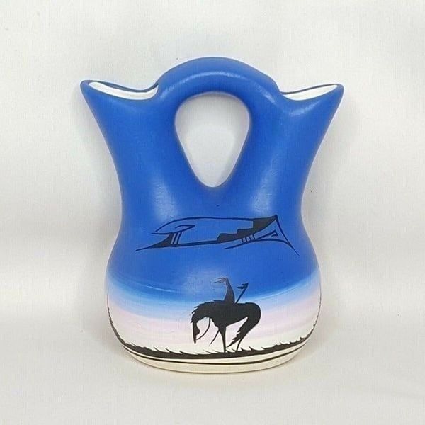 Vintage Navajo Wedding Vase Blue Lone Warrior Southwest American Pottery Signed