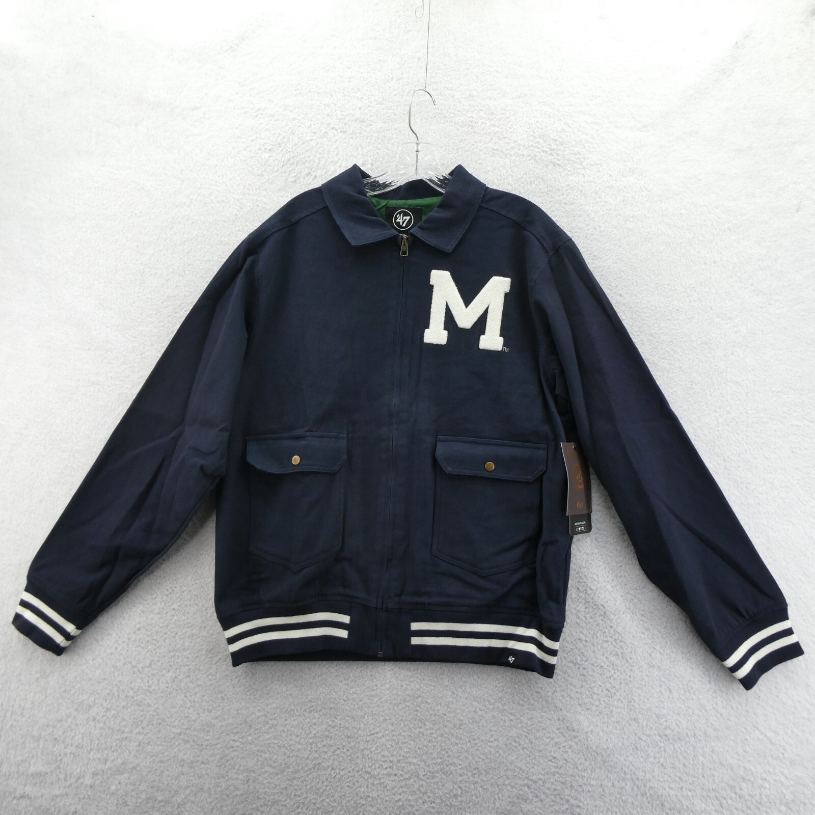 Michigan Wolverines Denim Jacket Mens Medium '47 Brand Blue Streetwear Full Zip