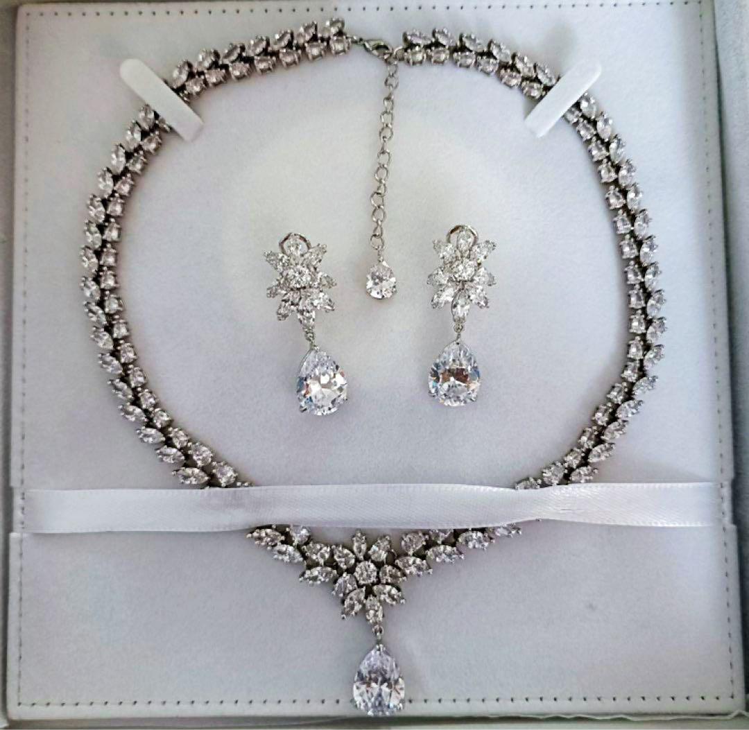 【Stella Bridal】Large Stone! Bridal Necklace & Earrings Set / Wedding