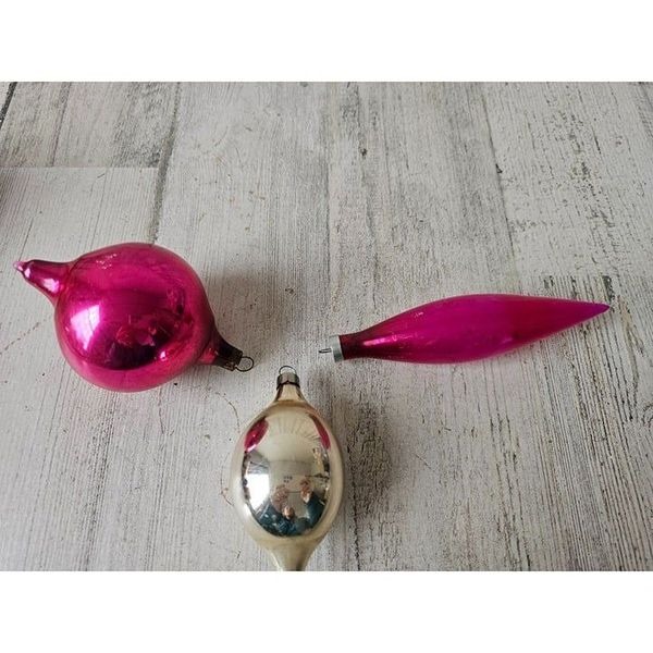 Antique silver pink mercury glass ornament teardrop set Xmas tree