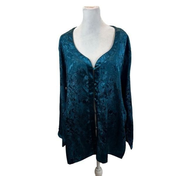 Ladies Vintage Gold Label Victoria’s Secret Teal Long Sleeve Night Shirt Large