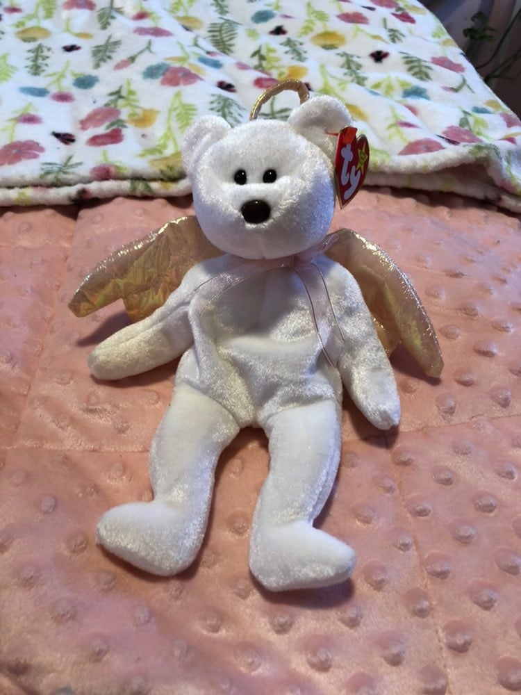 Ty Beanie Babies Halo The Angel Bear 1998 RARE WITH BROWN NOSE!!!