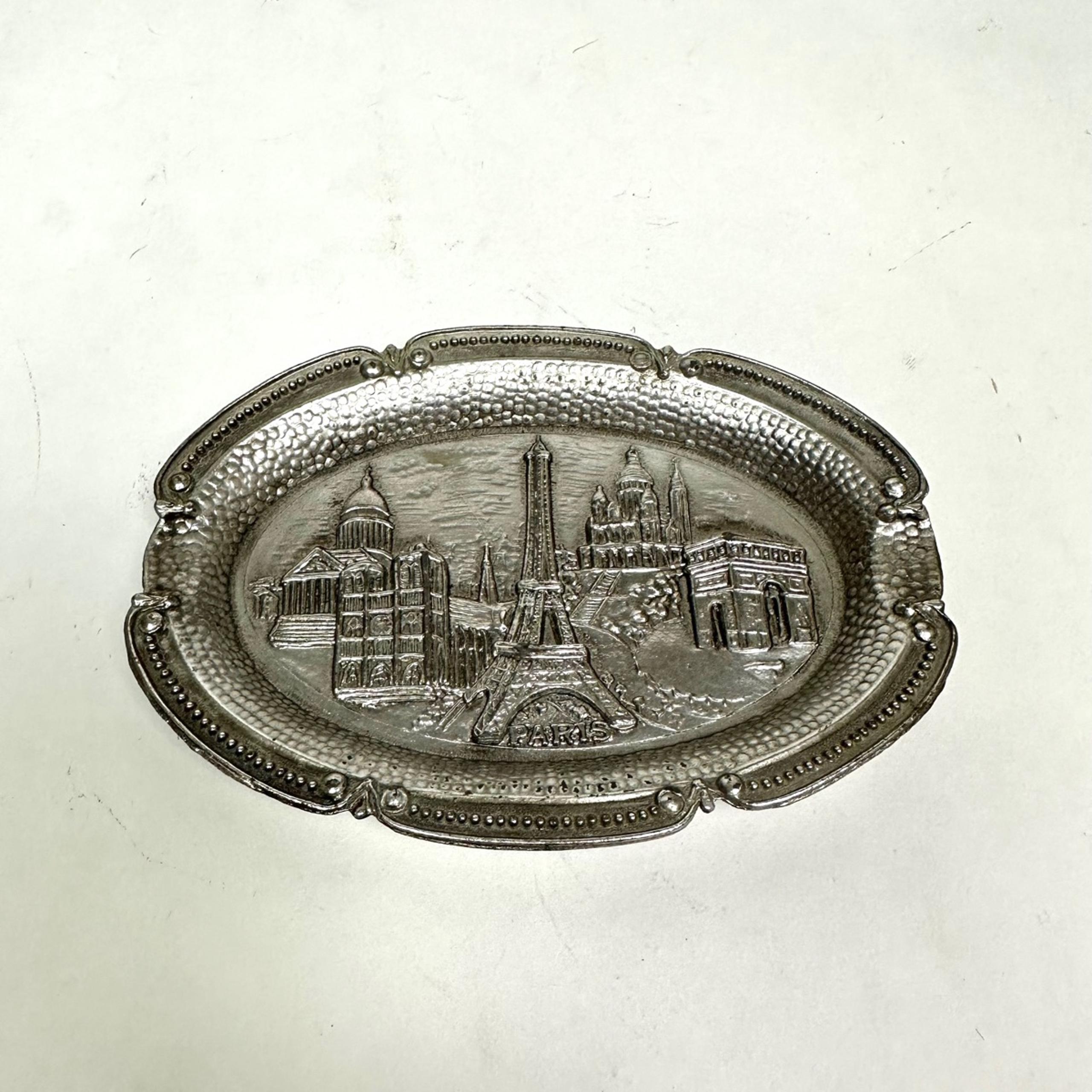 Vintage French Embossed Silver Colored Metal Paris Table Ashtray