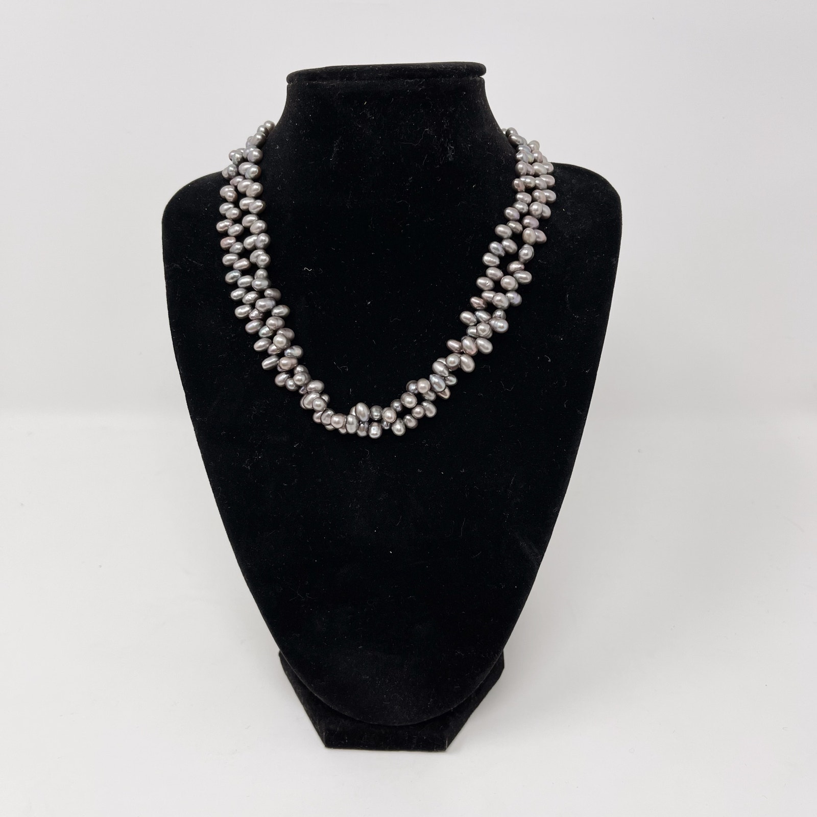 Double Layered Dark Gray Iridescent Pearl Necklace Statement Freshwater Dainty