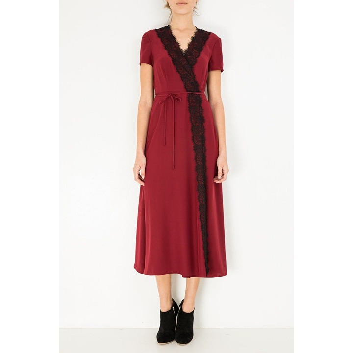 Jenni Kayne Silk Lace Short Sleeve Wrap Dress Red Womens Size M Valentines Day