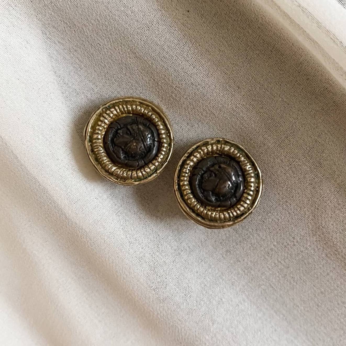 VTG 925 Roman Head Gold Clip On Earrings