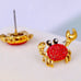 New Kate Spade Gold-Tone Pavé Crab Mismatch Stud Earrings