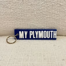 Vintage Blue My Plymouth Acrylic Metal Keychain Keyring Collectors 70s 6 Large