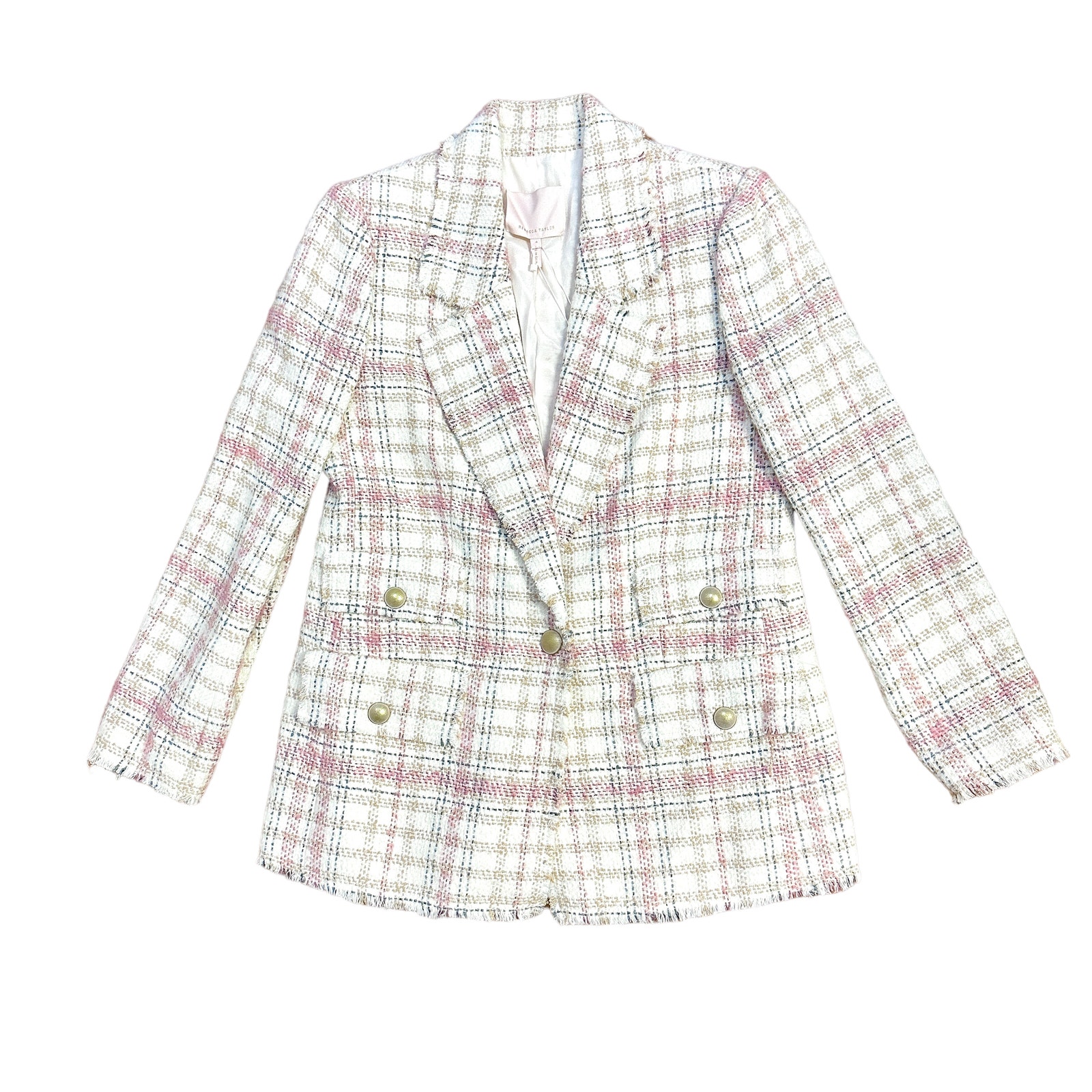 NEW Rebecca Taylor Gabrielle Plaid Tweed Blazer Cream Multi