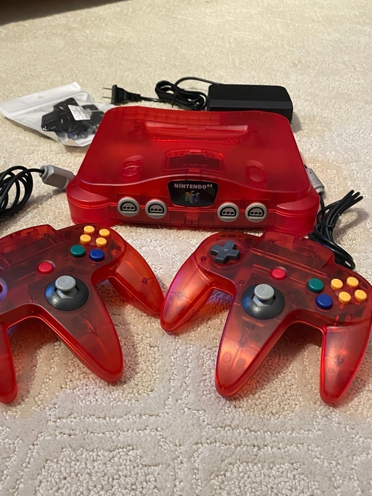Red Translucent Nintendo 64 Console N64 Funtastic w/ cords + 2 controllers HDMI