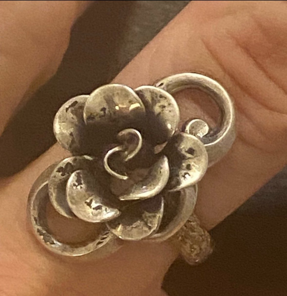 Rare Antique 20’s Sterling Phenomenal Flower Ring 7.6