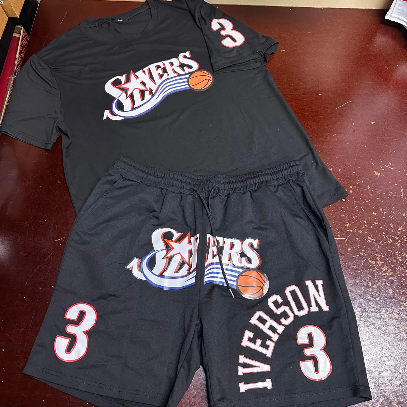 Allen Iverson Philadelphia 76ers Black Tshirt short set 2XL