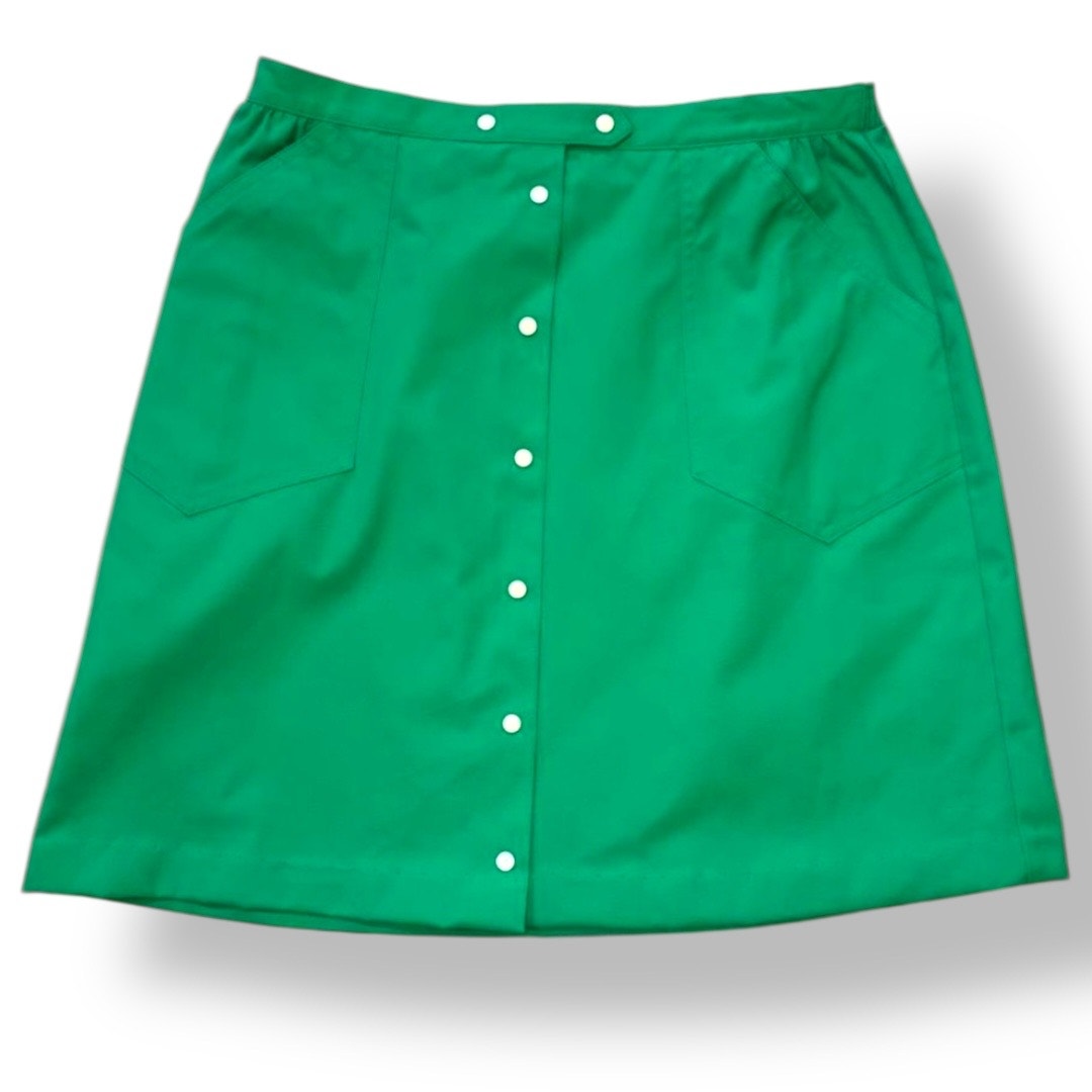 Vintage 1970s Koret Green White Snap Front Mini Skirt Union Made In USA A-line