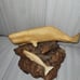 Vintage John Perry Whale Mom & Calf On Burl Wood Sculpture Figurine