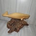 Vintage John Perry Whale Mom & Calf On Burl Wood Sculpture Figurine