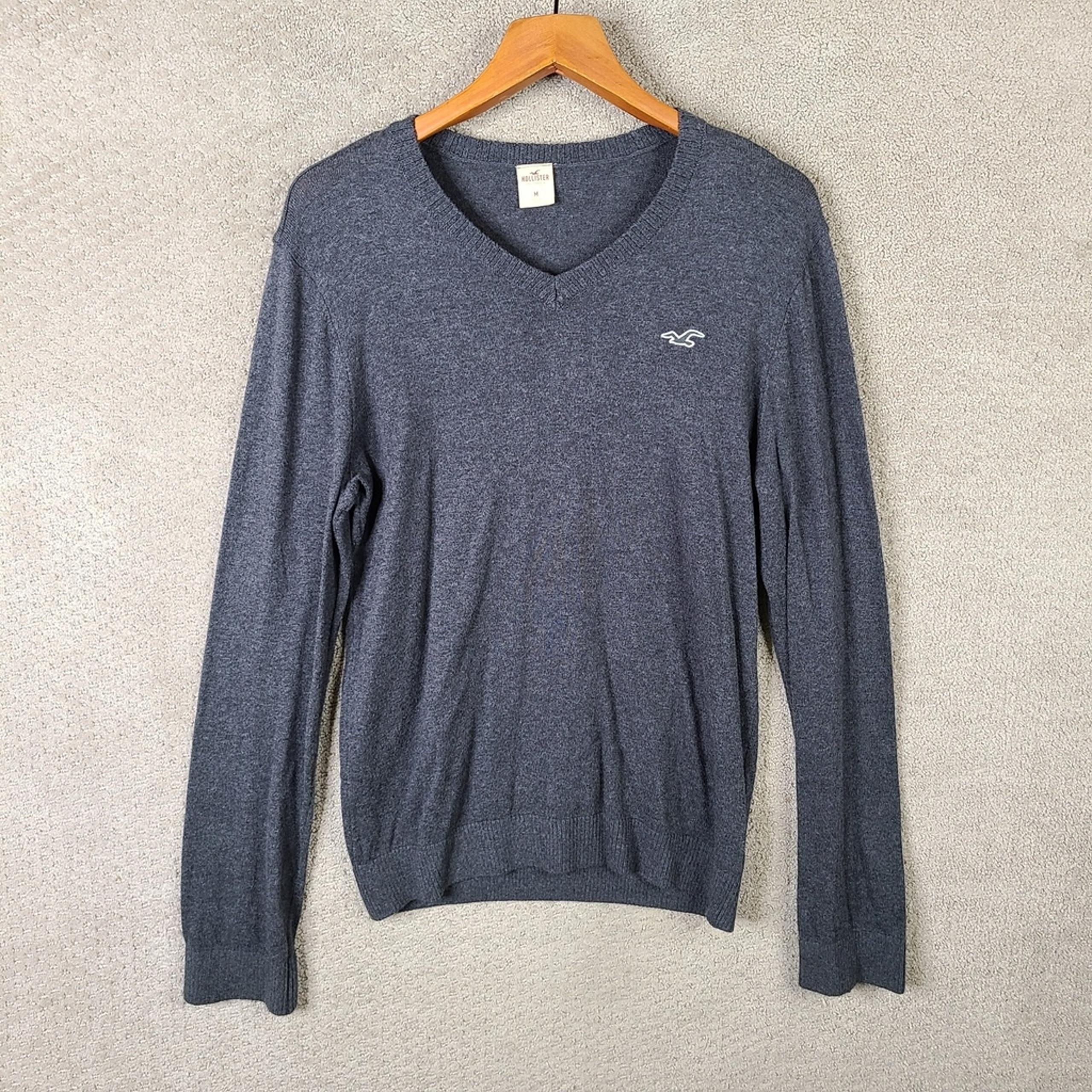 Hollister Sweater Mens Medium Gray Pullover V Neck Lightweight Cotton Blend