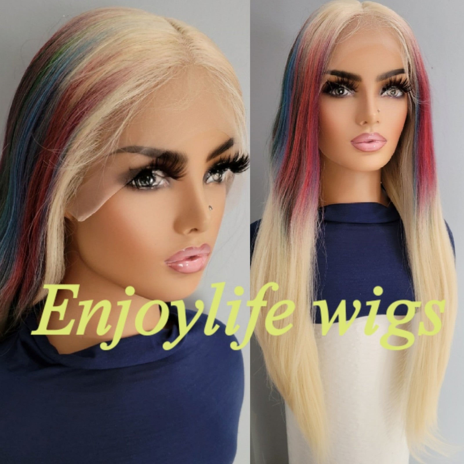 Human hair HD lace front rainbow wig