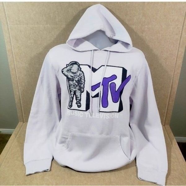 MTV Vintage Style Long Lilac Sleeve Fleece Hoodie Size XLarge #K