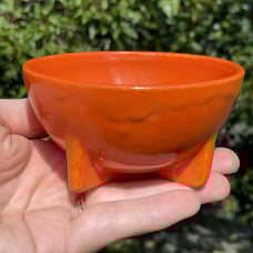 2 Vintage MCM Ceramic Trinket Dish Orange Retro Design Atomic Age Design Footed