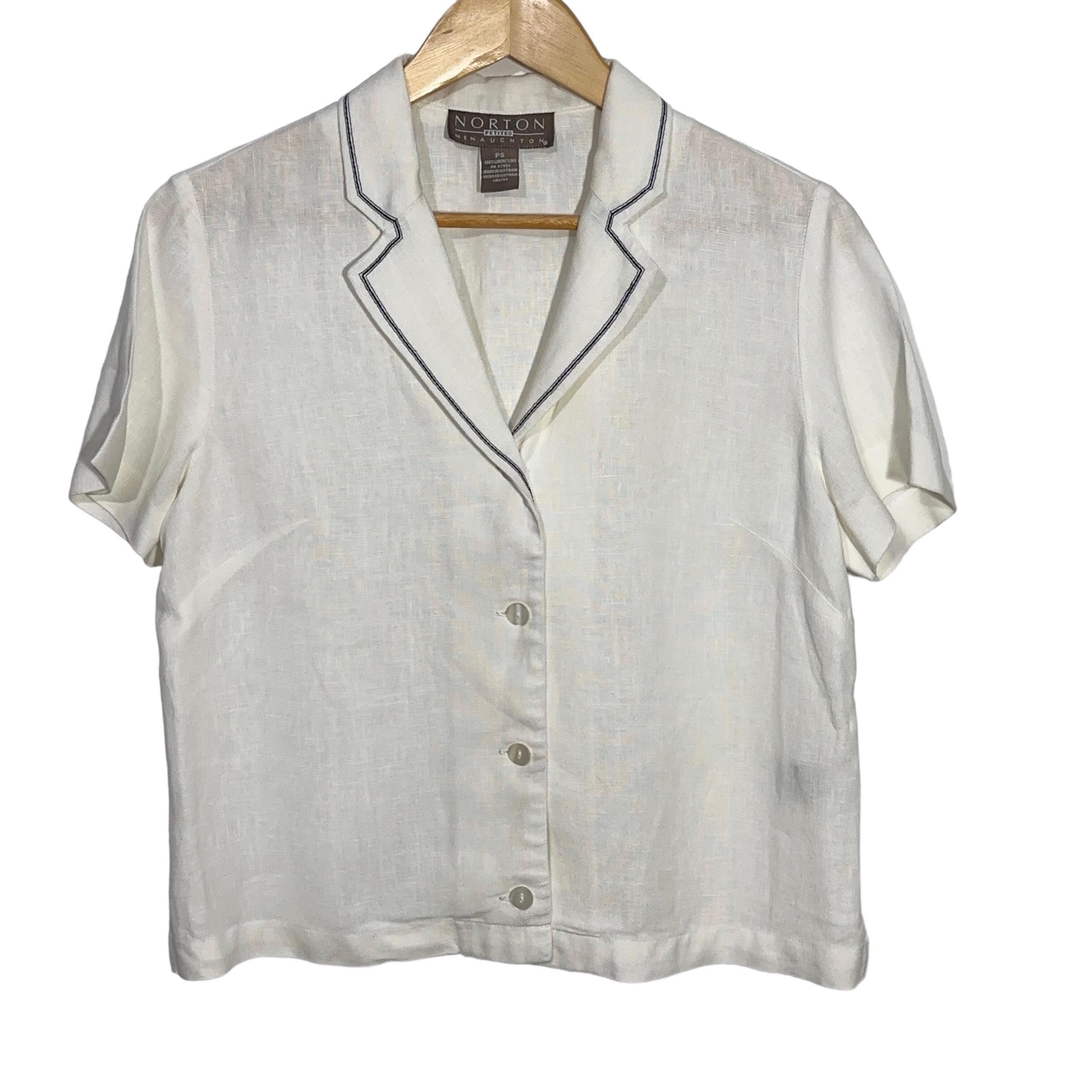 Norton Petites Womens Button Down Linen Shirt Size PS