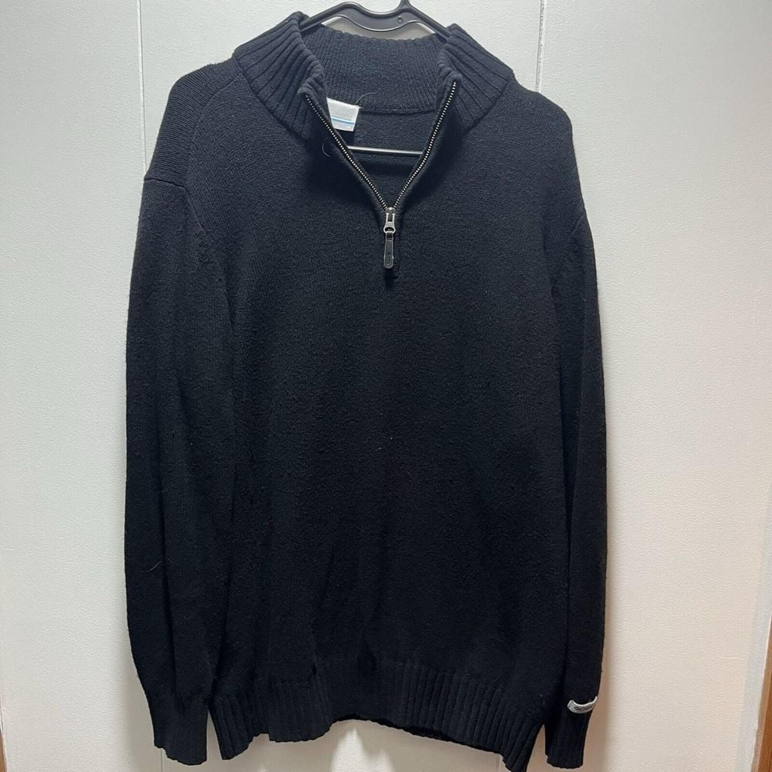 Columbia Men's Quarter Zip Wool Cotton Blend Sweater Black Size Medium