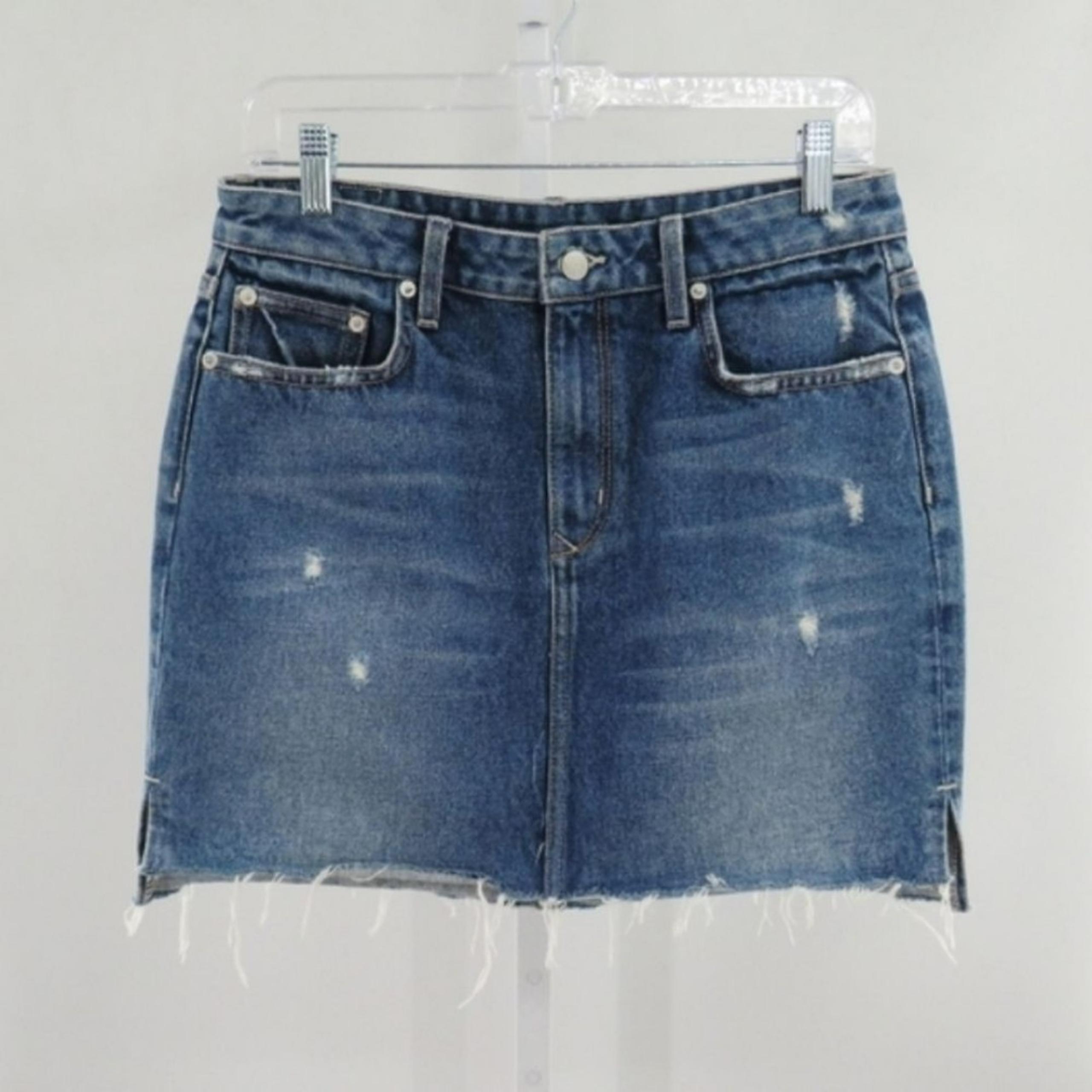 Lovers + Friends Womens Size 27 Elijah Raw Step Hem Distressed Denim Jean Skirt