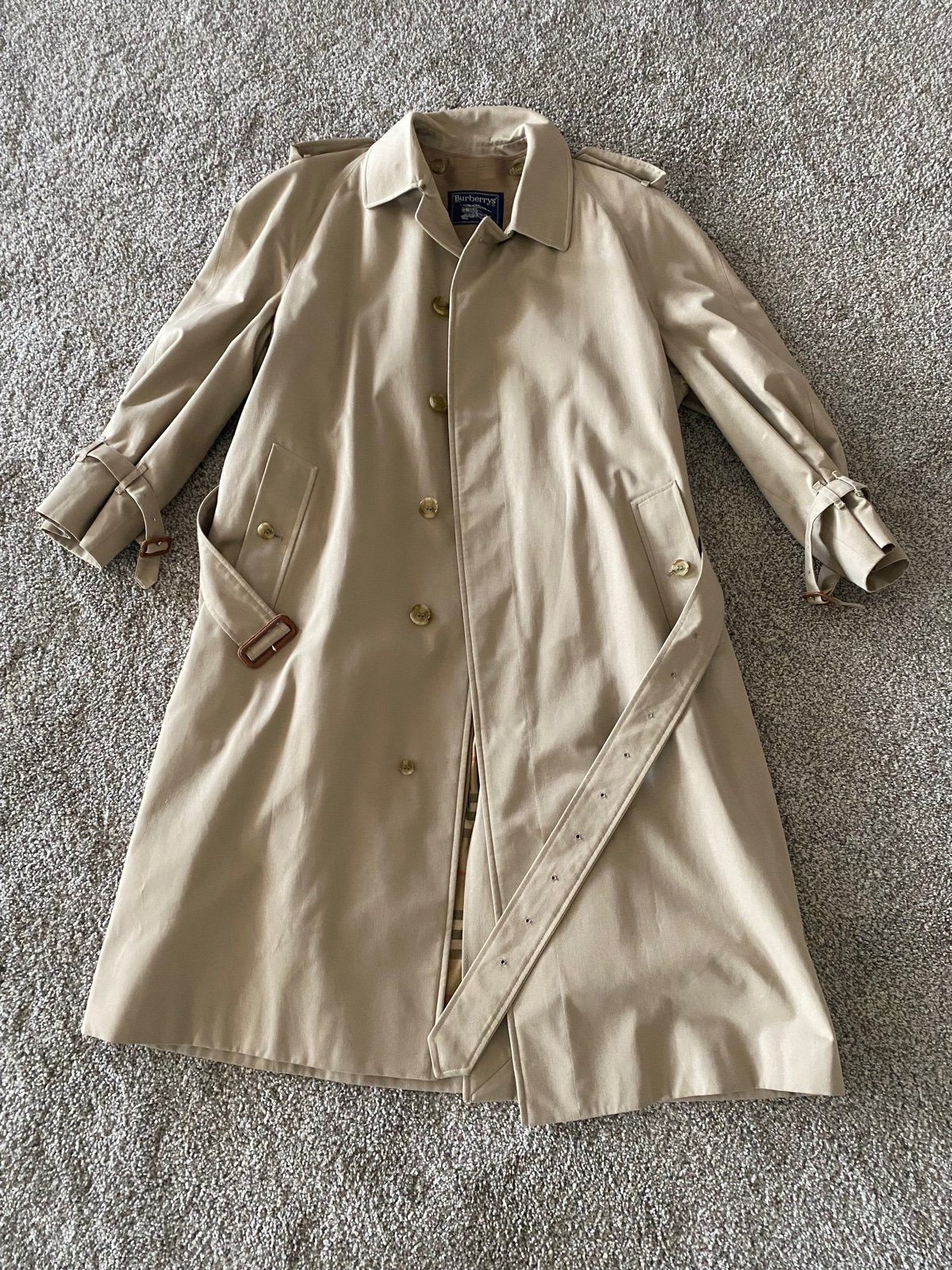 BURBERRY Vintage Nova Check Tan Trench Coat SZ 42