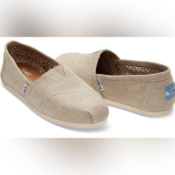 TOMS Metallic Burlap Slip-On Shoes NEW with tags Natural 12
