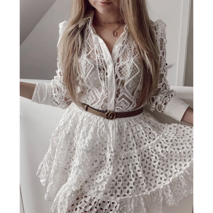 ZARA WHITE OPENWORK embroidered RUFFLED TIERED mini skirt 3026/922 XS,S,M