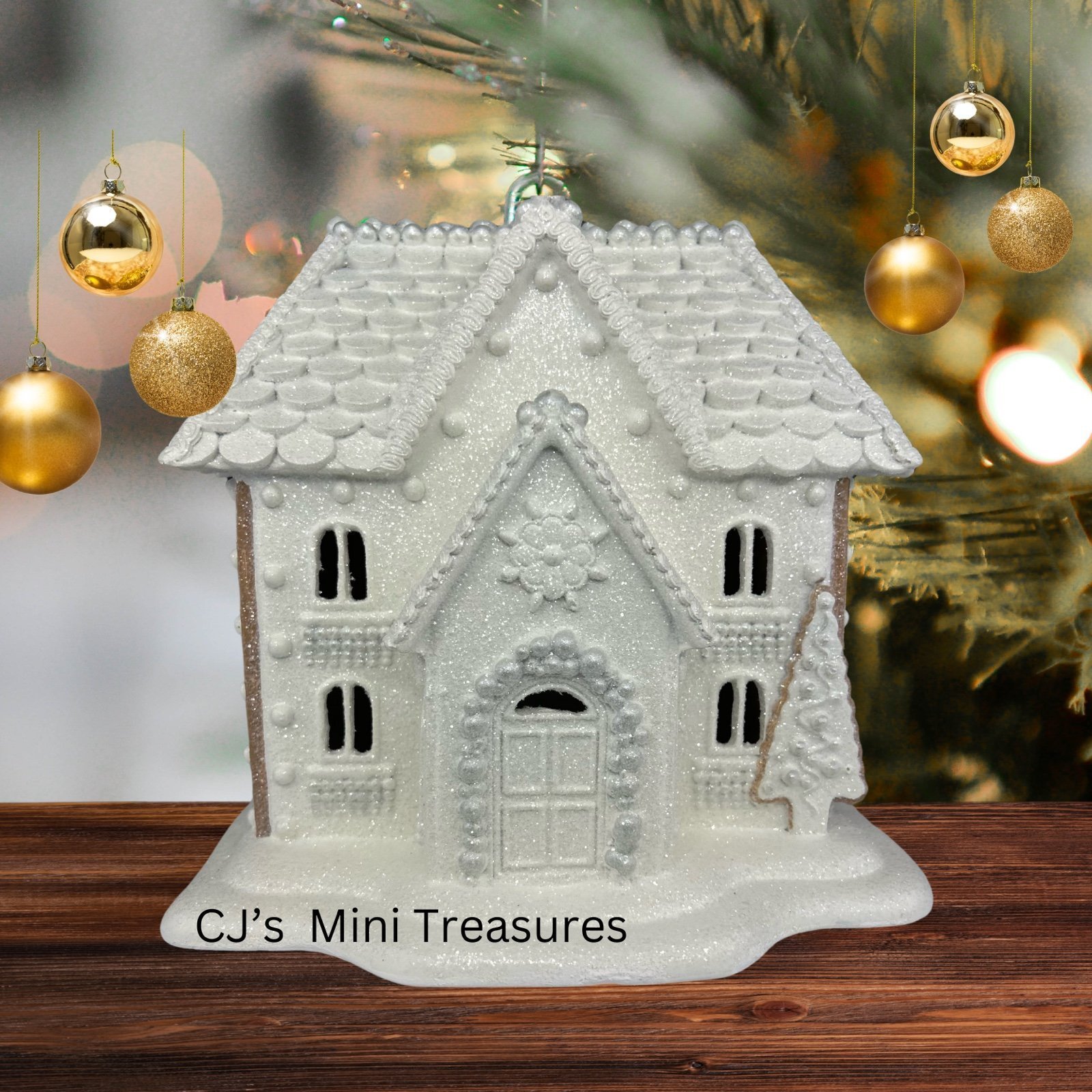 Christmas White Gingerbread House Light Up New