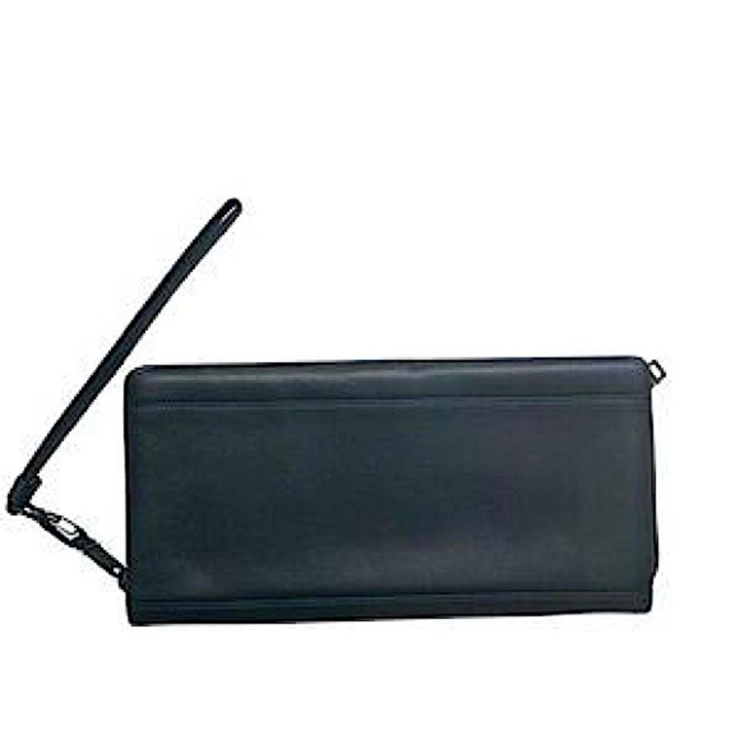 TUMI Zip Around Travel Case Leather Wristlet in Black