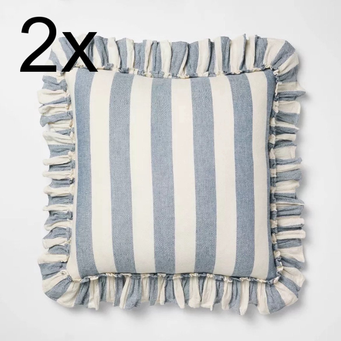 Square Pillow Big Stripe Ruffle Medium Blue Cream Threshold Design Studio McGee