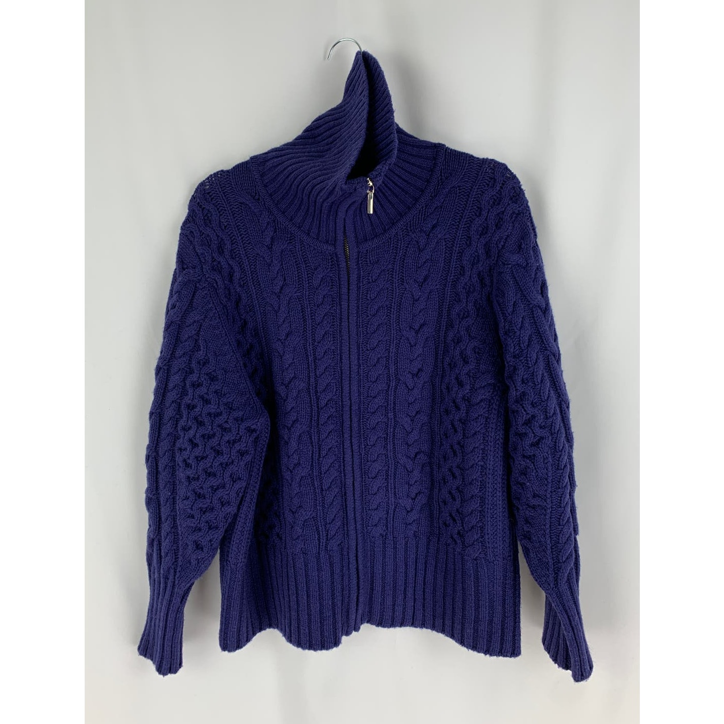 Marks And Spencer Autograph Wool Cable Knit Cardigan Sweater Womens 14 Navy Blue