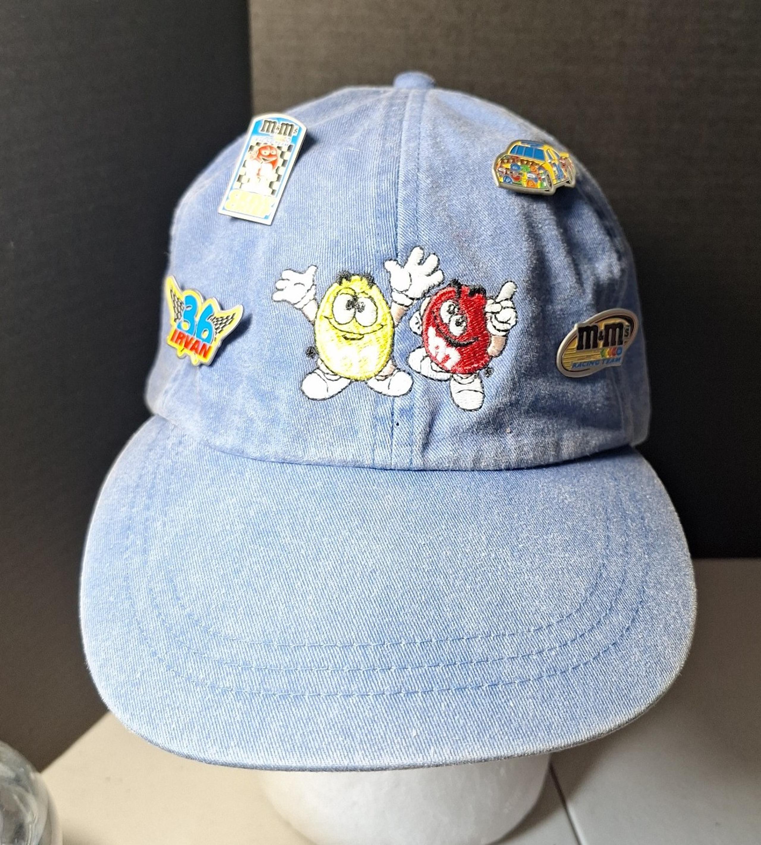 Vintage Rare 90's M&M's Inner Circle Hat with four M&M Racing Pins