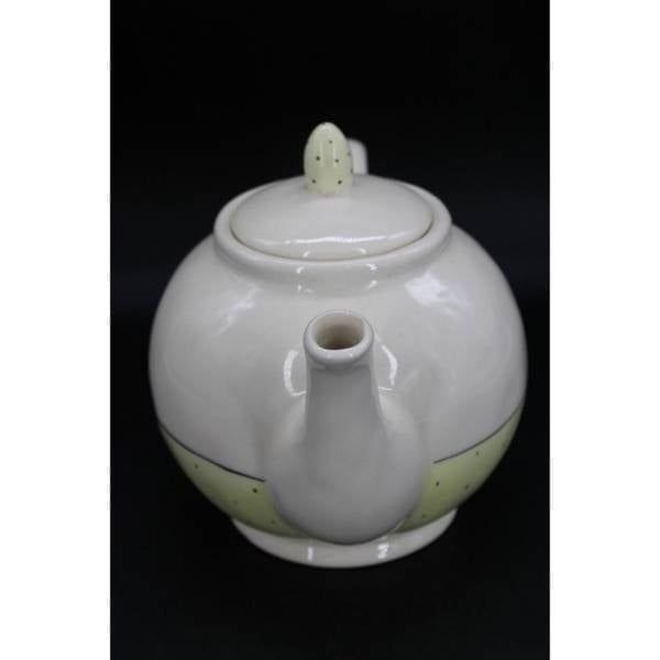 Rae Dunn Teapot Artisan Collection By Magenta Pour Yellow w/ Black Polka Dots