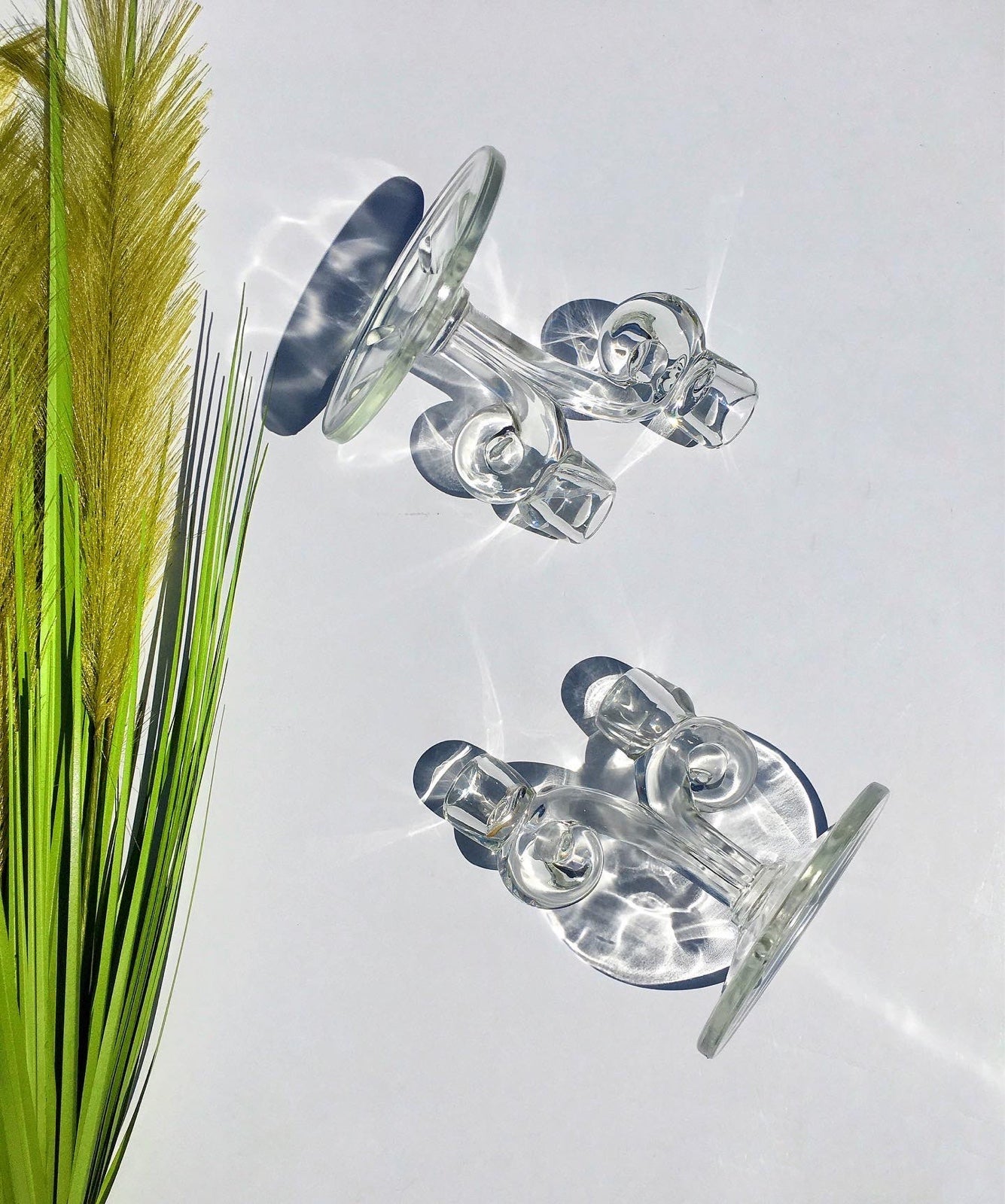 Vintage Swirled glass candle holder set