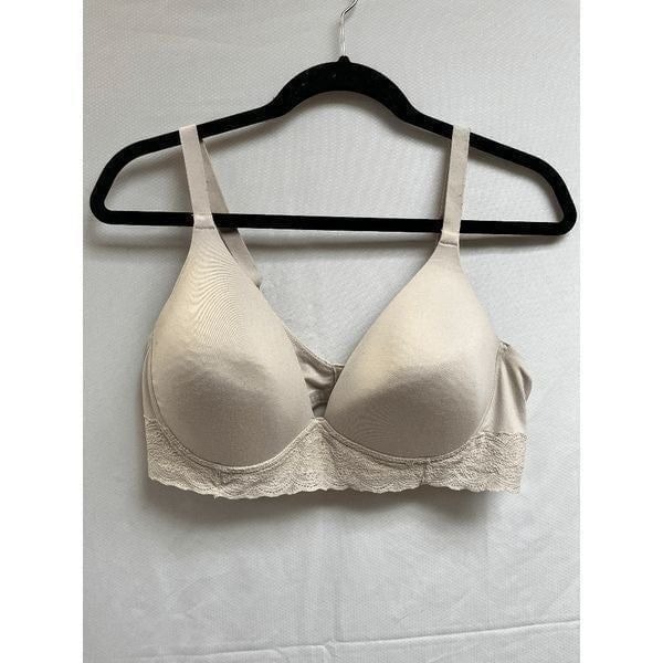 Warner's Womens Simply Perfect Supersoft Lace Wirefree T-Shirt Bra Beige Sz 40C