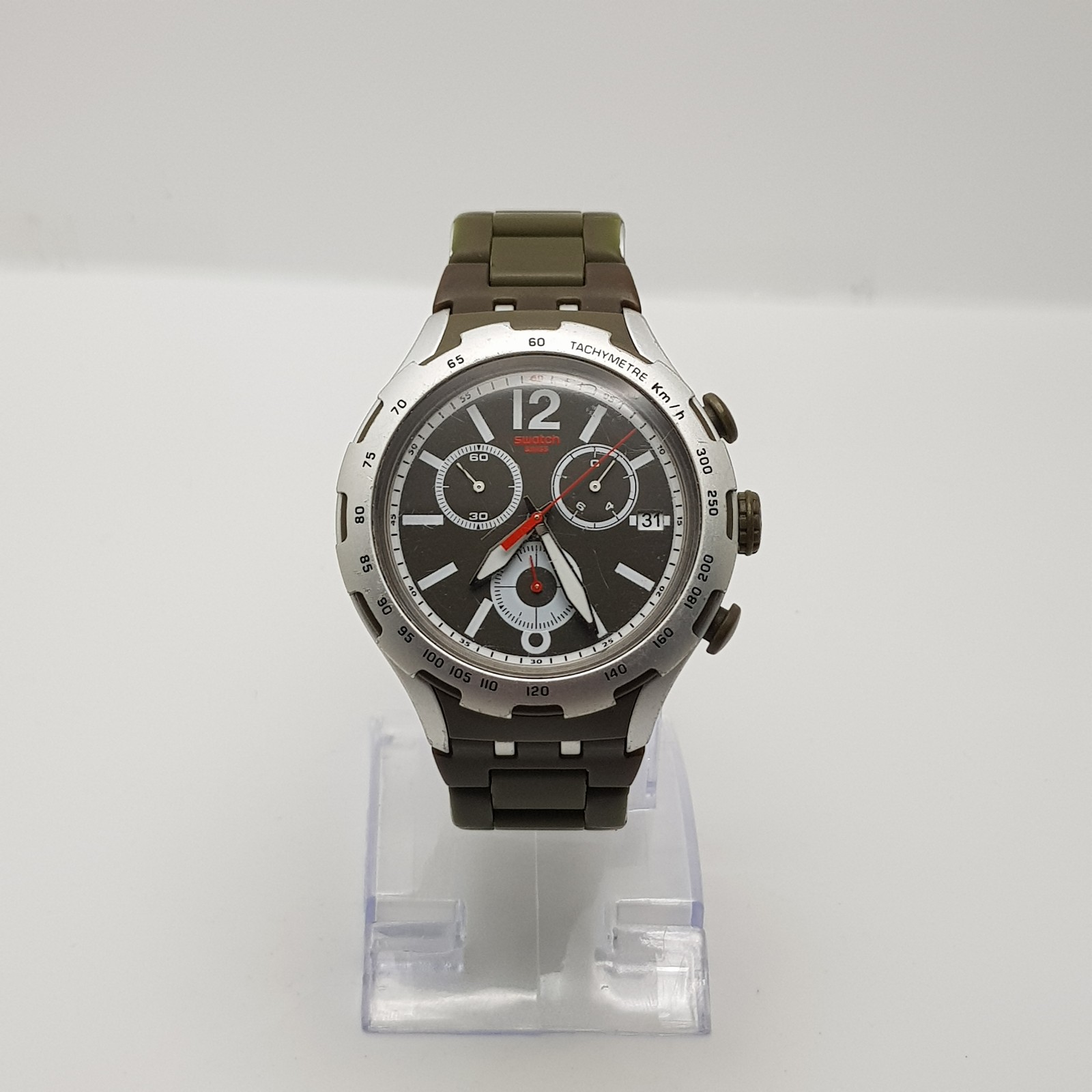 SWATCH GREEN ATTACK YYS4022AG SWISS CHRONOGRAPH MEN'S WATCH NEW BATTERY