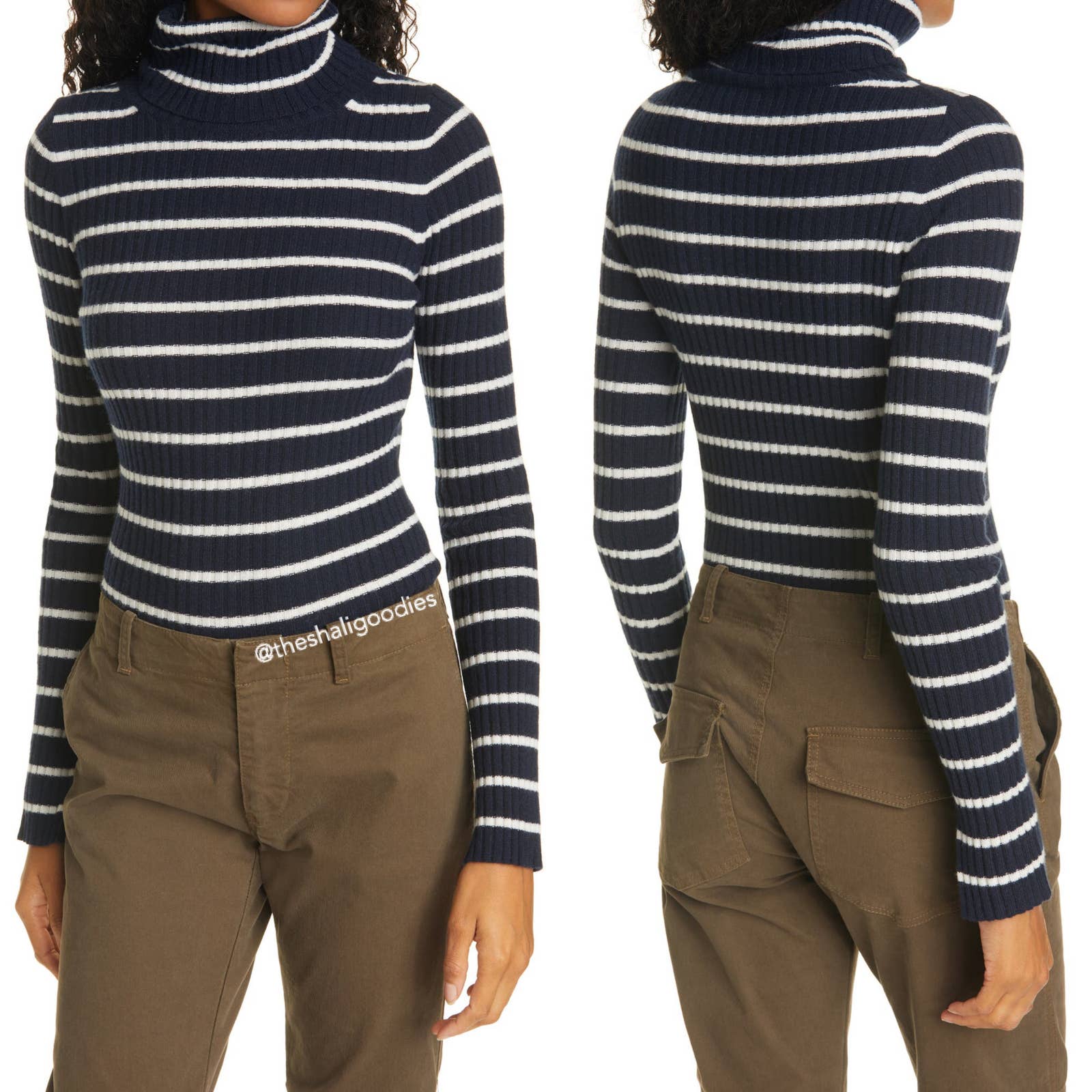 NILI LOTAN Raven Sweater Striped Cashmere Top Navy White
