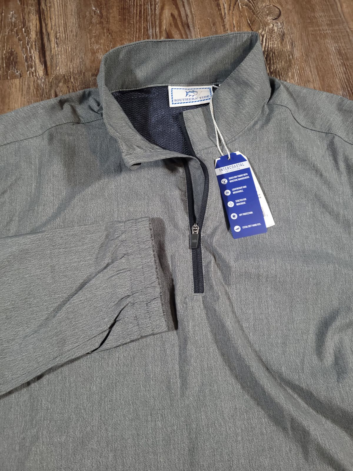 Southern Tide Intercoastal 1/4 Quarter Zip Heather Charcoal Vented Pullover, M