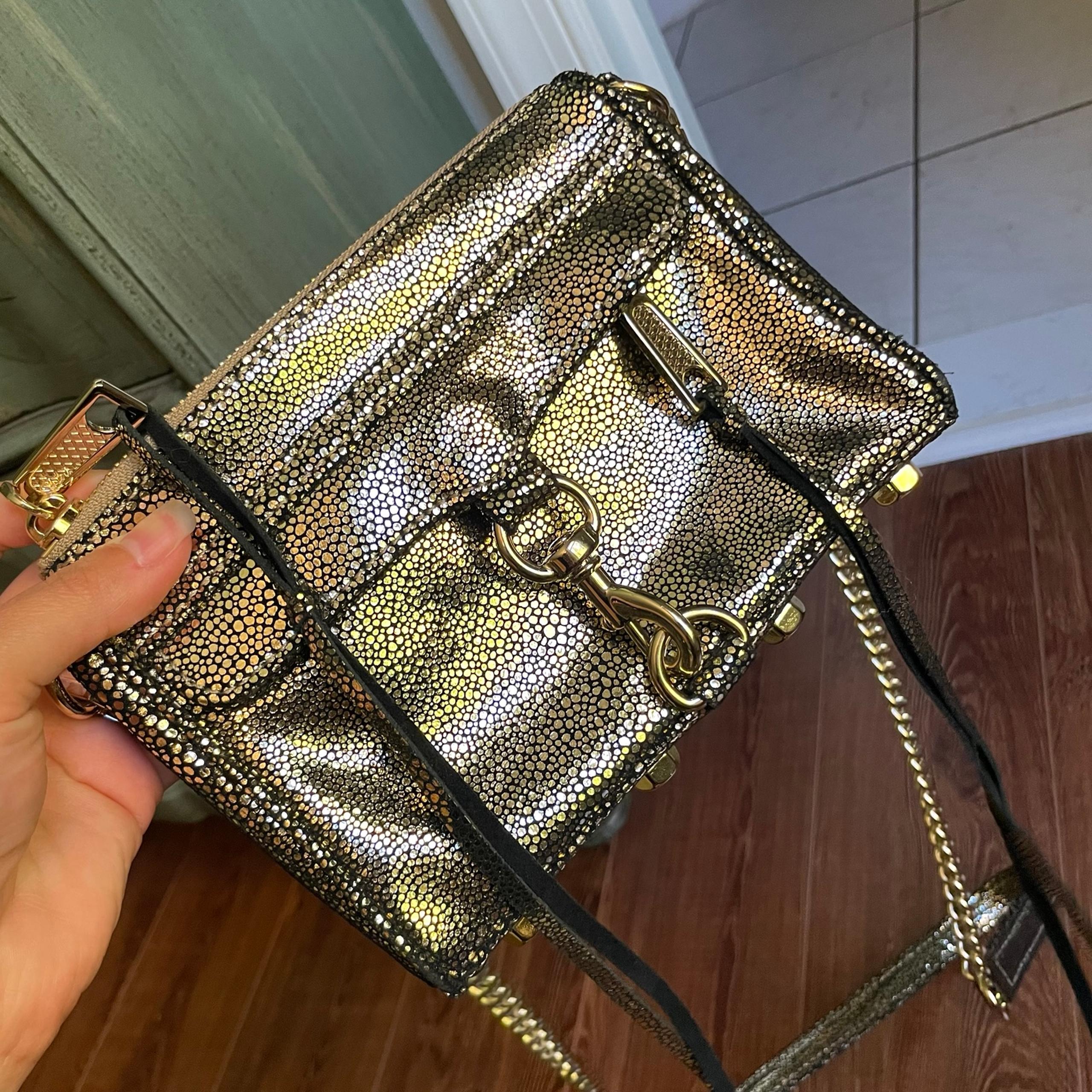 Rebecca Minkoff leather crossbody bag MAC pebbled gold