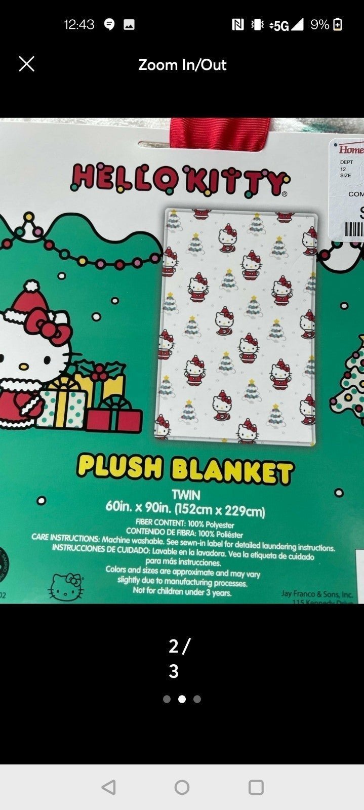 Hello kitty Christmas blanket size twin