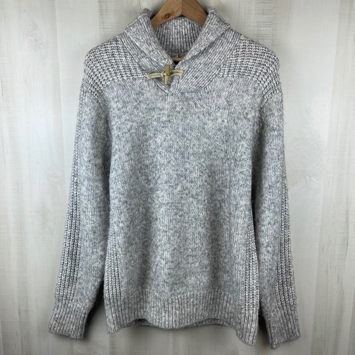 Schott Bros NYC Men’s Shawl Collar Pullover Sweater Marled Grey Wool Blend Large