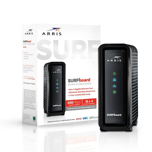 Arris Surfboard (16×4) Docsis 3.0 Cable Modem. 1-Gigabit Ethernet Port 686 mbps
