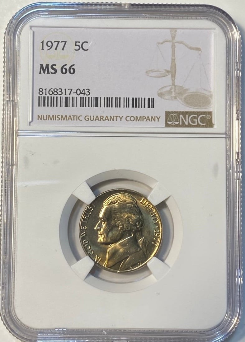 1977 Jefferson Nickel 5c Coin Mint State NGC MS 66