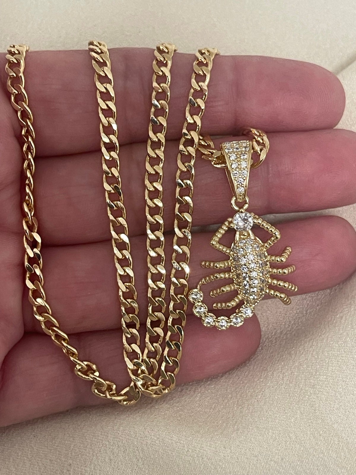 14k Gold Filled CZ Diamond Scorpion Curb Necklace 22”
