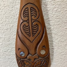Vintage New Zealand Maori Patu War Club Inlaid Paua Shell 12 x3.5